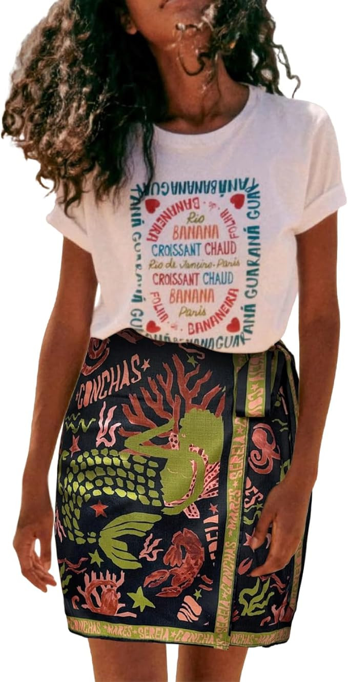 Womens Summer Floral Wrap Short Skirt Tie Side High Waist A Line Beach Vacation Boho Mini Skirt | Amazon (US)