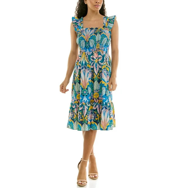 Nanette Lepore Women's Smocked Flutter Sleeve Midi Dress, Sizes XS-XXXL | Walmart (US)