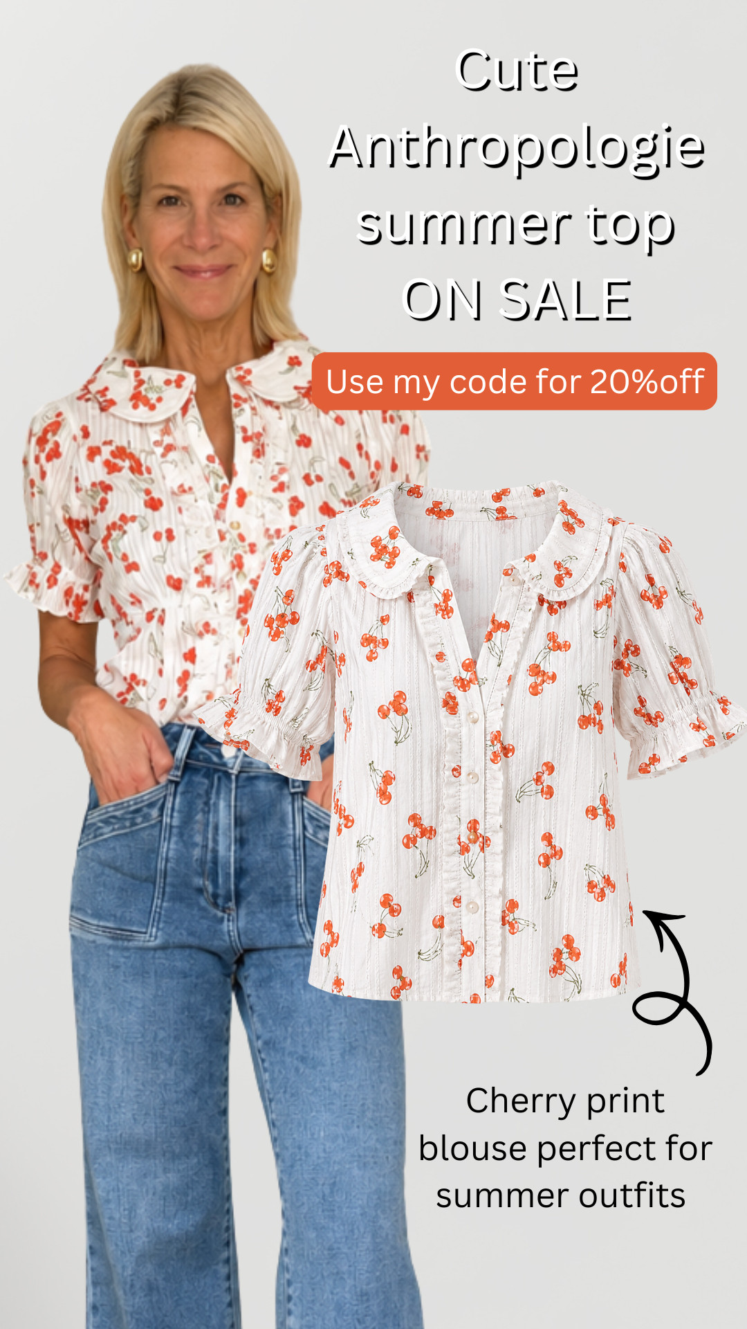 This cherry print Anthropologie top is too cute for summer 🍒

Plus it’s ON SALE 🙌 Use my code ANGELA20 for an extra 20% off. 

 #LTKootd #LTKOver40 #LTKSaleAlert