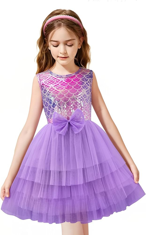 LQSZ Girls Sparkle Mermaid Tutu Dress Tank Top Birthday Party for Toddlers Kids 3-12 Years Playwe... | Amazon (US)