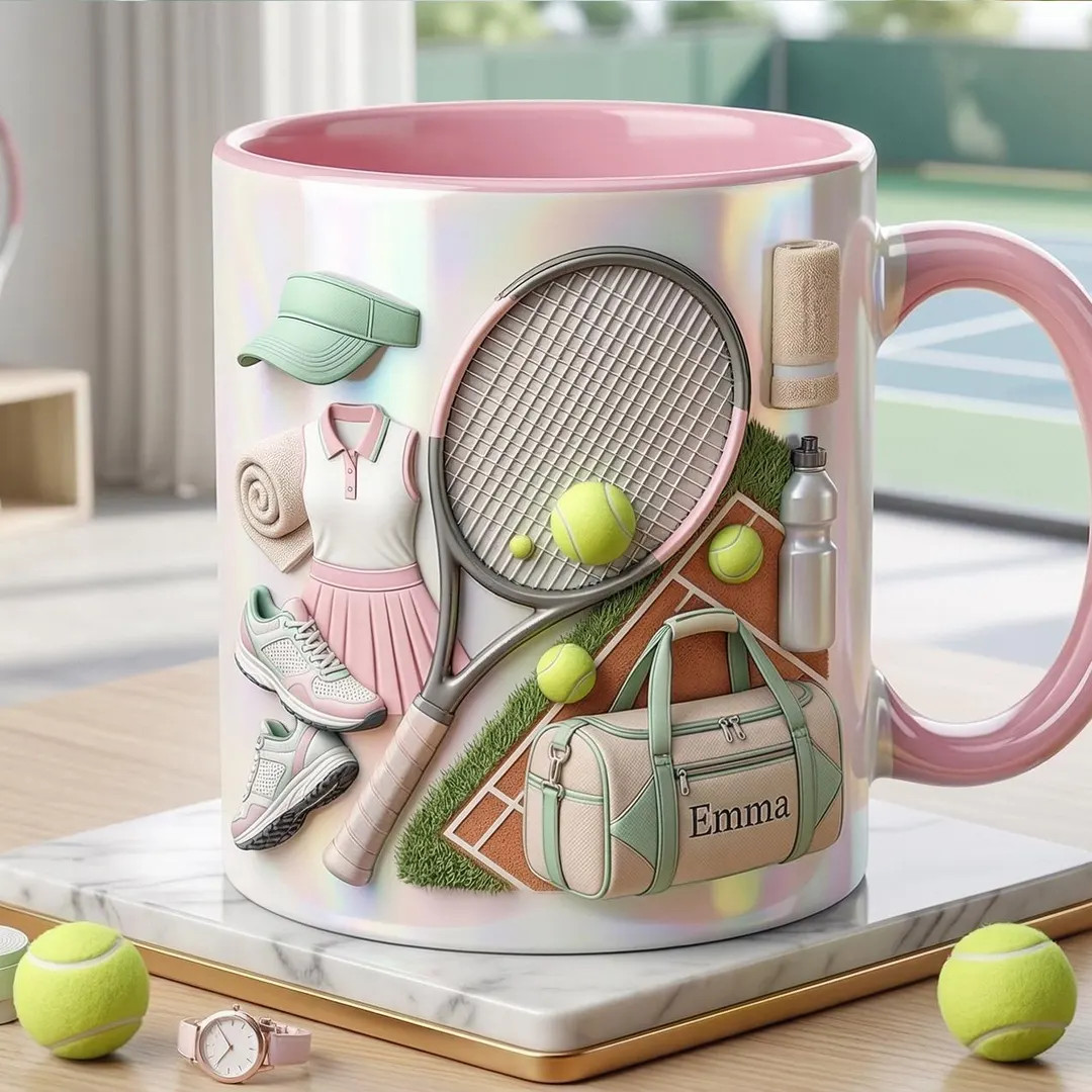 Personalized Tennis Faux 3D Effect Accent Mug, Cute Tennis Coffee Cup, Gift for Tennis Lover - Et... | Etsy (US)