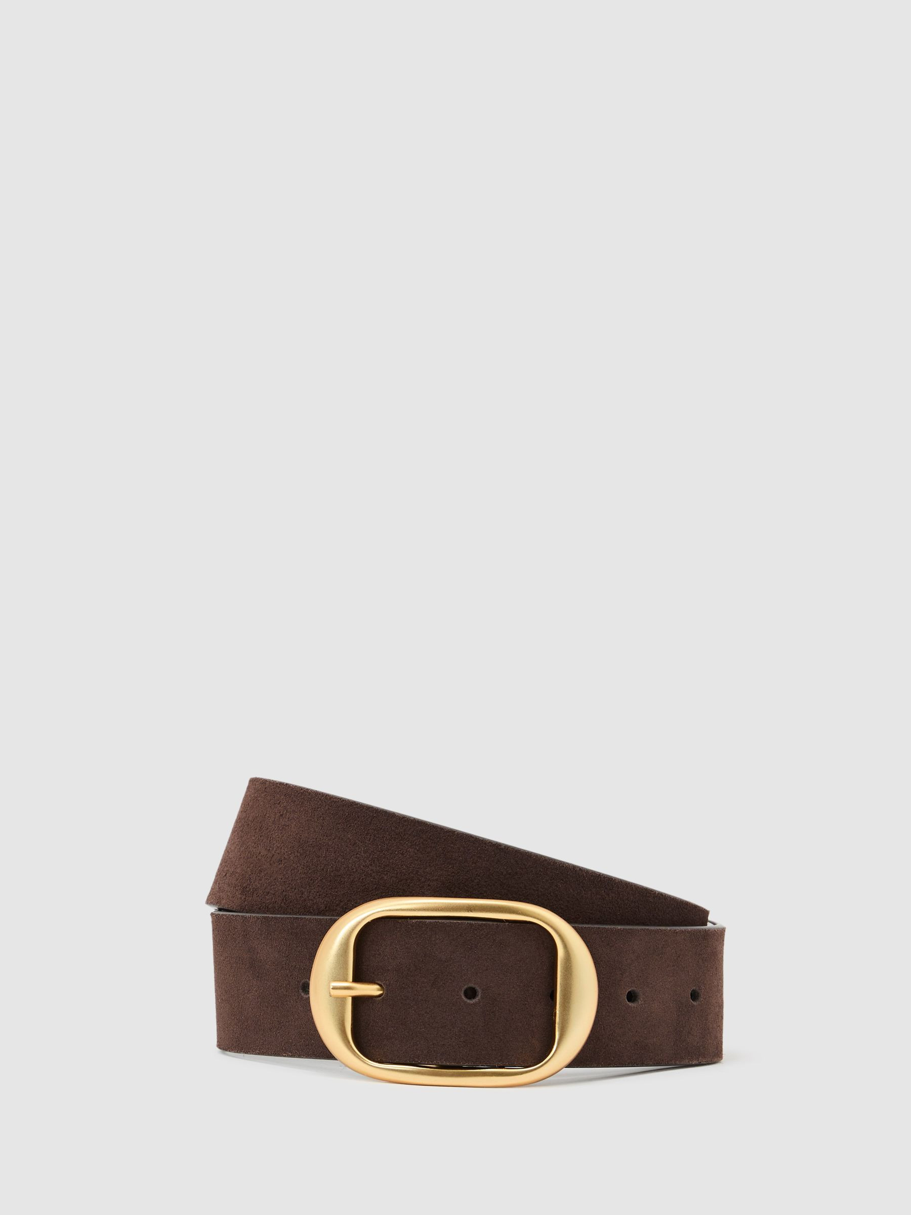 Reiss Suede Oval-Buckle Belt in Chocolate - REISS | Reiss UK
