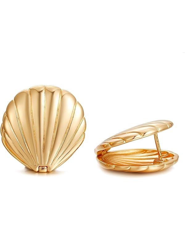 AOLIMI Gold Shell Hoop Earrings for Women Seashell Earrings Beach Earrings Hypoallergenic Earring... | Amazon (US)