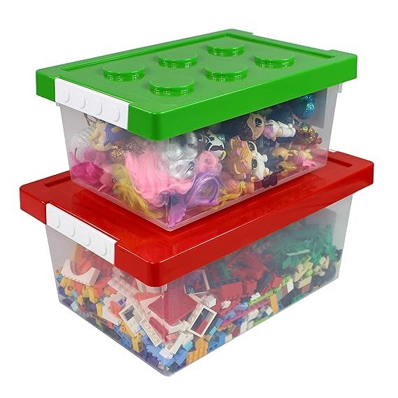 Bins & Things Toy Storage Organizer Set of 2 - Large and Small Brick Shaped Containers for Buildi... | Amazon (US)