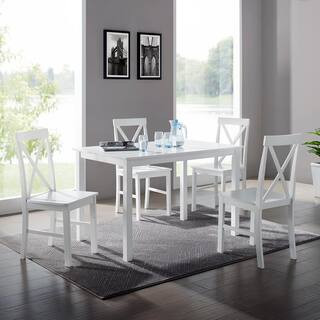 Welwick Designs 5-Piece White Solid Wood Farmhouse Dining Set HD8094 - The Home Depot | The Home Depot