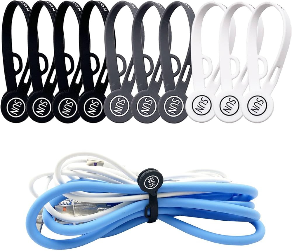 SUNFICON 2023 New Magnetic Cord Organizers Cable Clips 10 Upgraded Long Cable Strap Silicone Twis... | Amazon (US)