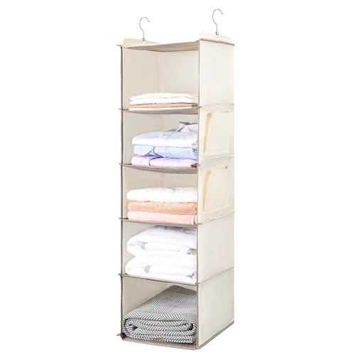 BOOMIBOO Hanging Closet Organize and Shelves,5-Hanging Shelf （Beige） | Amazon (US)