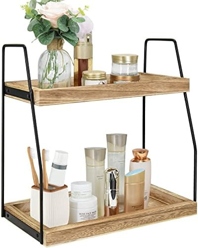 2 Tier Bathroom Counter Organizer, Wood Bathroom Organizer Countertop Bathroom Counter Trays Vani... | Amazon (US)