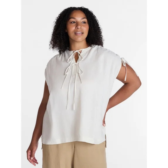 Time and Tru Women's Sleeveless Linen Blend Tunic Top, Sizes XS-XXXL | Walmart (US)