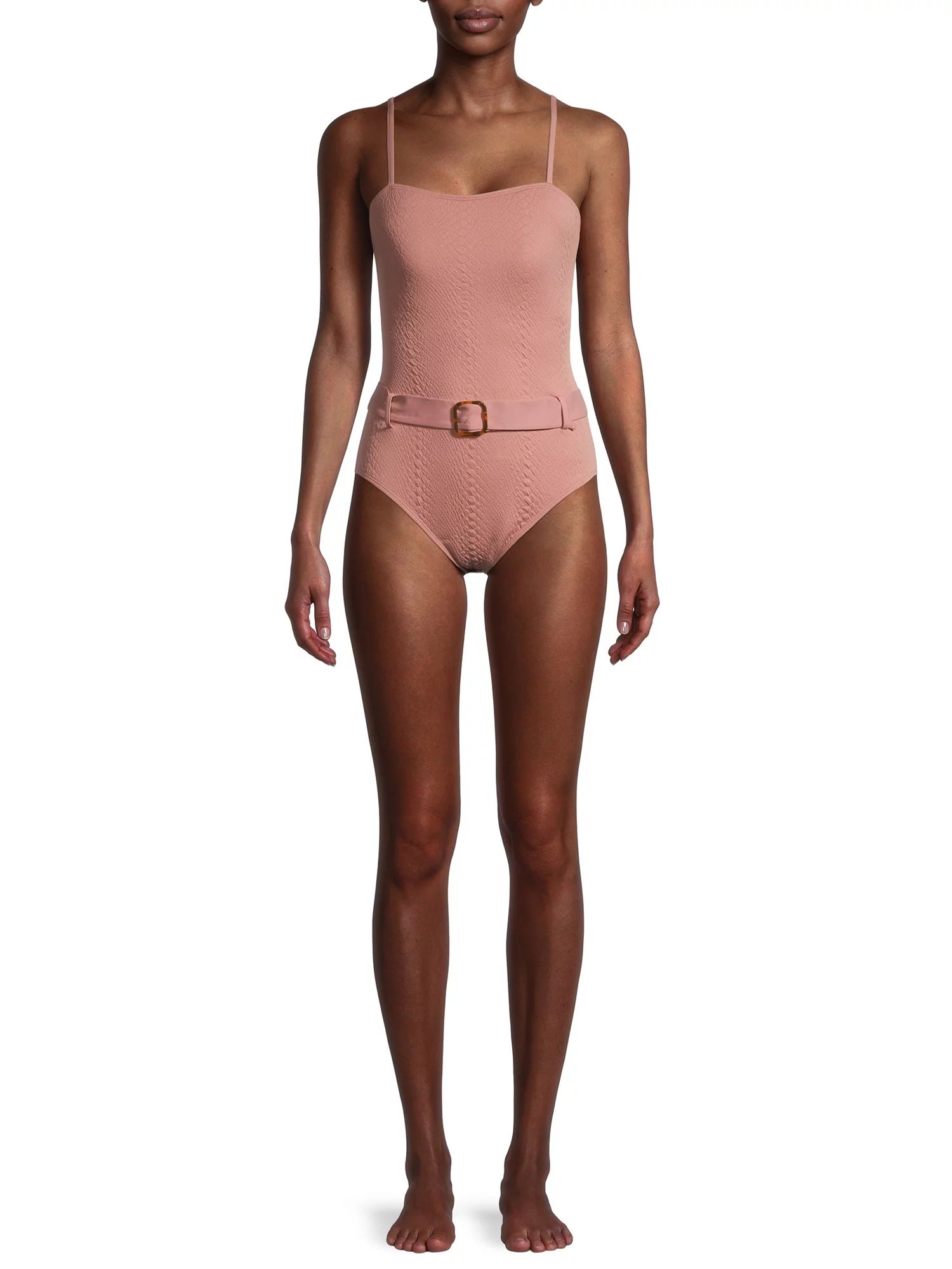 Time and Tru Women's Snake Texture One-Piece Swimsuit with Belt | Walmart (US)