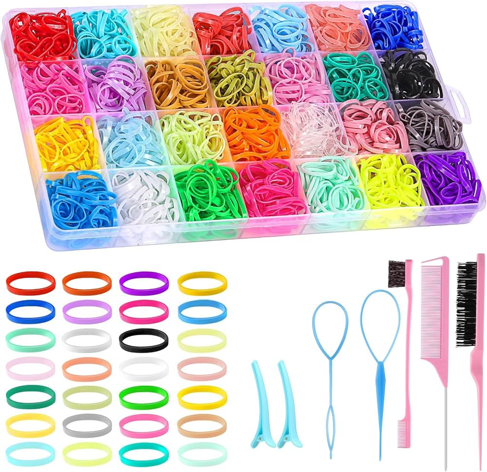 28 Colors Rubber Bands with 7 Hair Styling Tools, 1500 Pcs Colorful Elastic Ties Small Rubber Ban... | Amazon (US)
