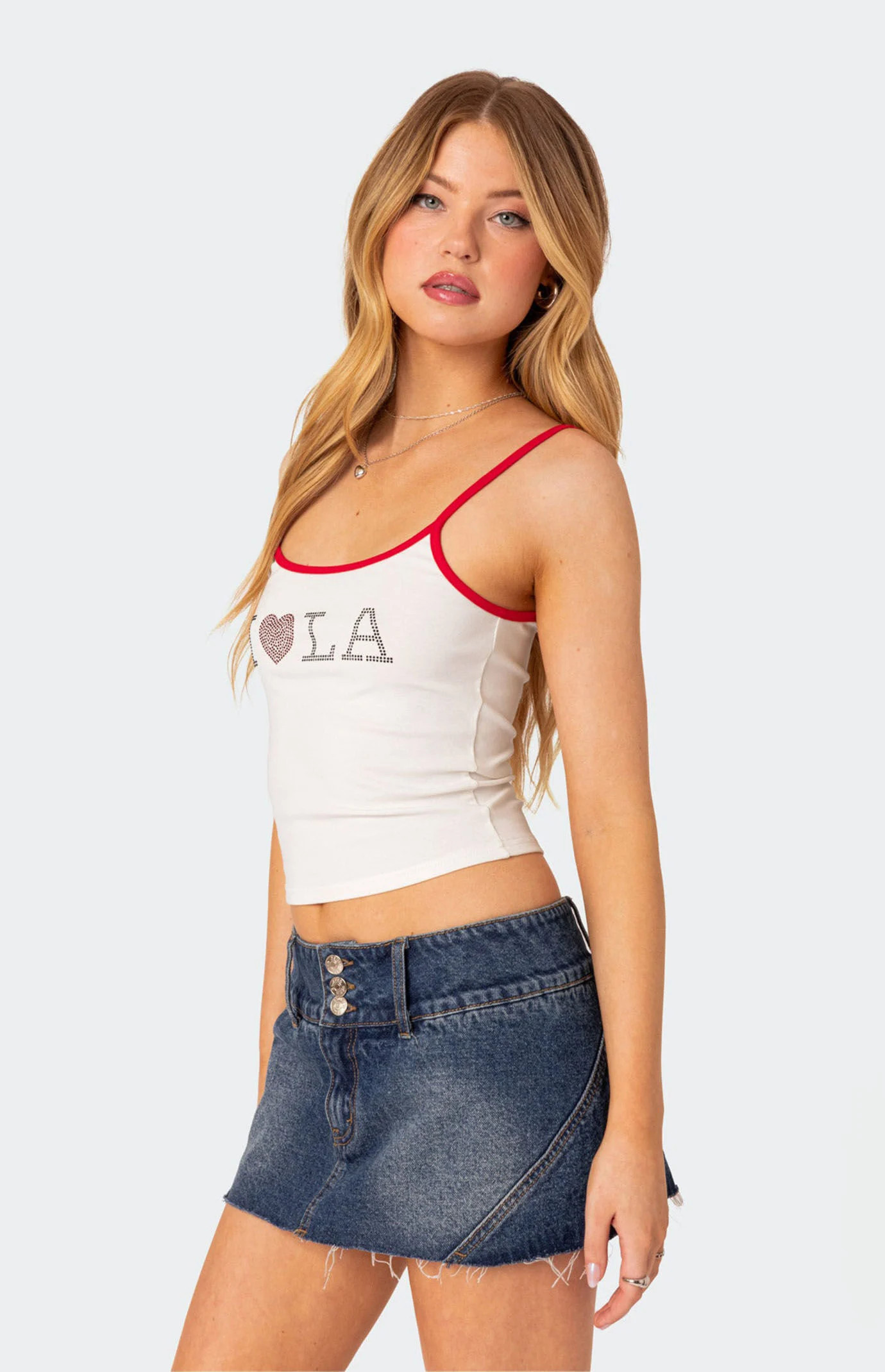 Edikted Women's LA Lover Rhinestone Tank Top in White - Size XL | PacSun