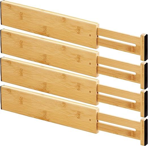 Kitchen Drawer Dividers(12.79"-16.73"), 4-Pack Adjustable Bamboo Drawer Organizers Storage, Sprin... | Amazon (US)