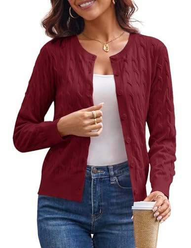GRACE KARIN Womens Cable Knit Cardigan Sweaters Burgundy Cardigan Button Up Sweaters for Women Fall Winter Clothes L | Amazon (US)