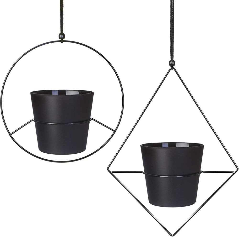 Mkono Boho Hanging Planter, Set of 2 Metal Plant Hanger with Plastic Pots, Modern Mid Century Flo... | Amazon (US)