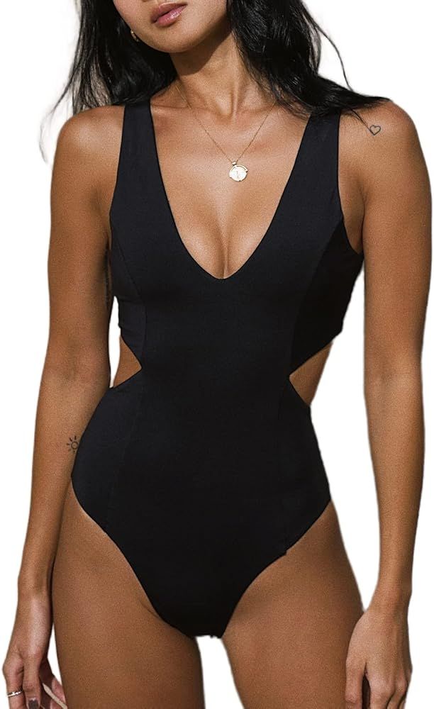 YAKISWIIM Women One Piece Swimsuit Cut Out Monokini Swimwear | Amazon (US)