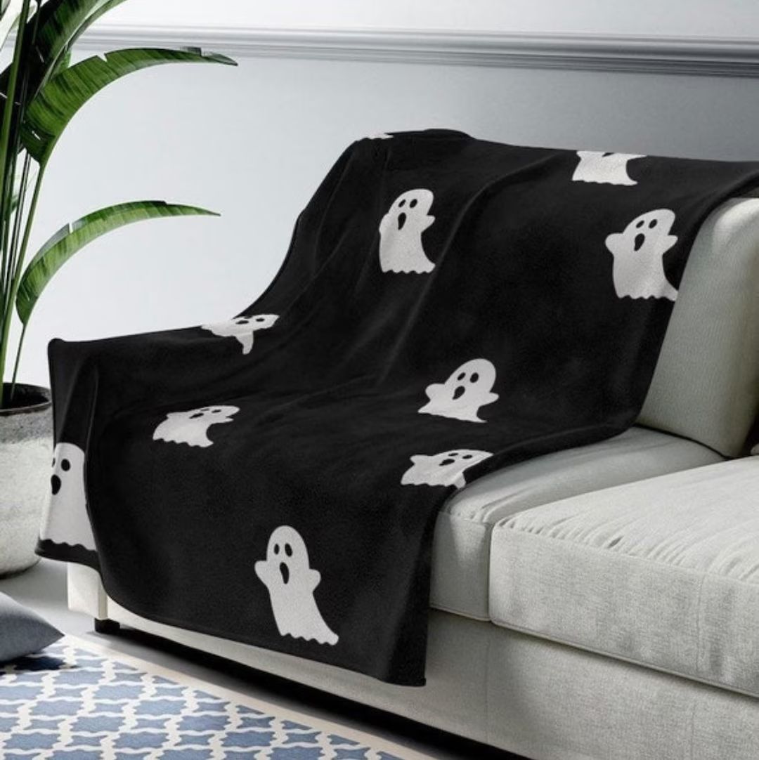 Ghost Velveteen Minky Blanket Black and White Halloween - Etsy | Etsy (US)