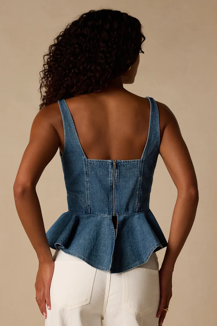 Darby Medium Wash Denim Peplum Top | Lulus