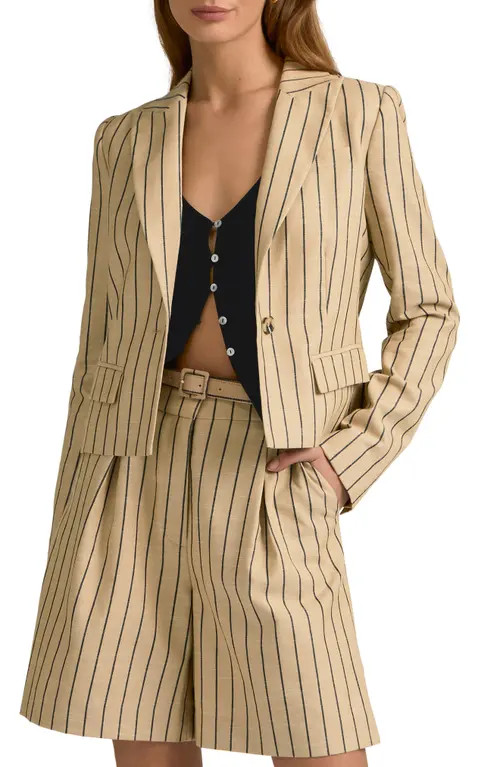 Favorite Daughter The Miranda Pinstripe Blazer in Beige/Navy Stripe at Nordstrom, Size Small | Nordstrom