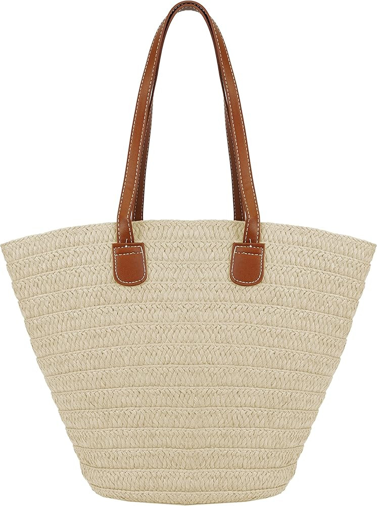 Straw Bag for Women Woven Beach Structured Tote Handmade Crochet Carteras De Mujer Summer Shoulde... | Amazon (US)
