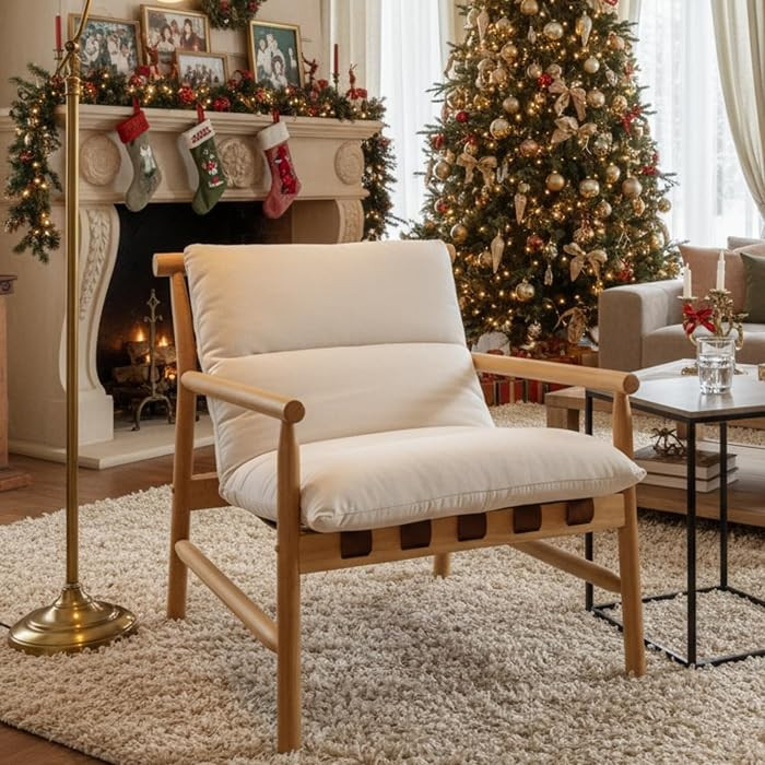 Modern Accent Chair Upholstered Armchair - Solid Wood Lounge Chair with Removable Cushion, Low Ba... | Amazon (US)