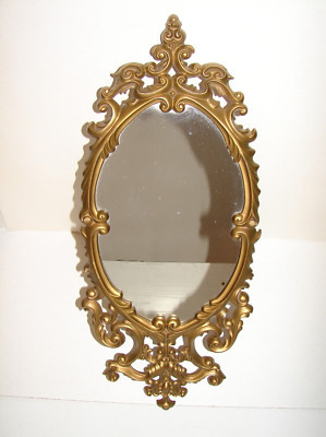 Vintage Gold Oval Mirror SYROCO? Ornate Scroll Mid Century Modern Hollywood  | eBay | eBay US