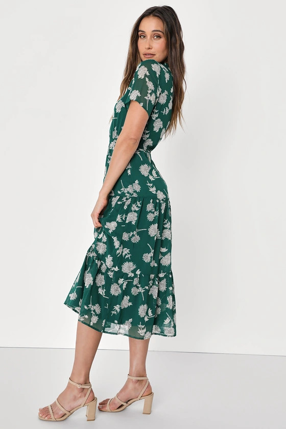 Floral Dressed Up Dark Green Floral Print Midi Dress | Lulus (US)
