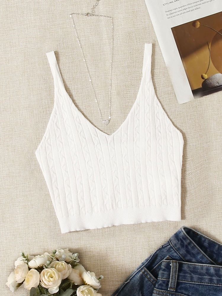 Solid Cable Knit Cami Top | SHEIN