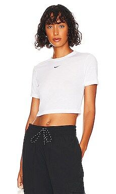 Nike NSW Essential Crop Tee in White & Black from Revolve.com | Revolve Clothing (Global)