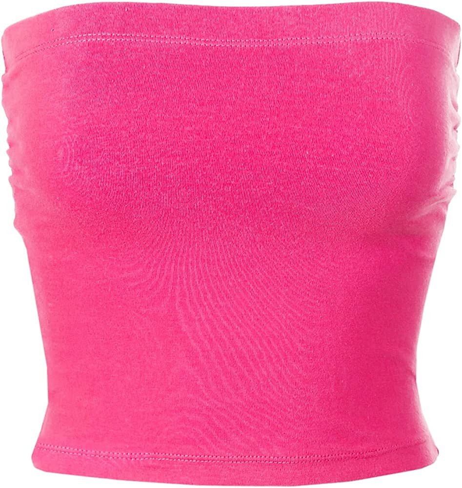 MixMatchy Women's Solid Casual Summer Side Shirring Hot Pink Top Pink Tube Top Pink Summer Top | Amazon (US)