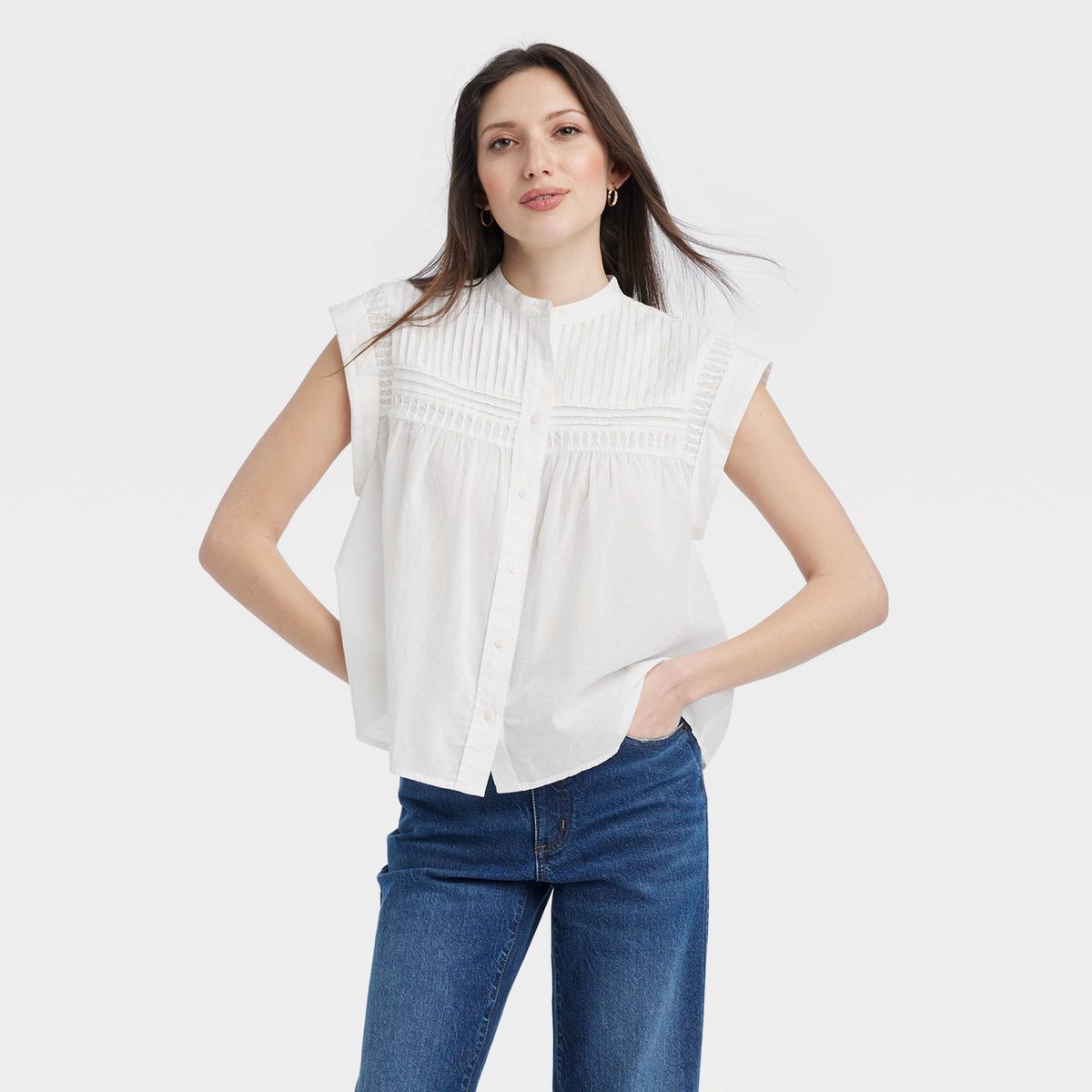 Women's Short Sleeve Pintuck Blouse - Universal Thread™ White XL | Target