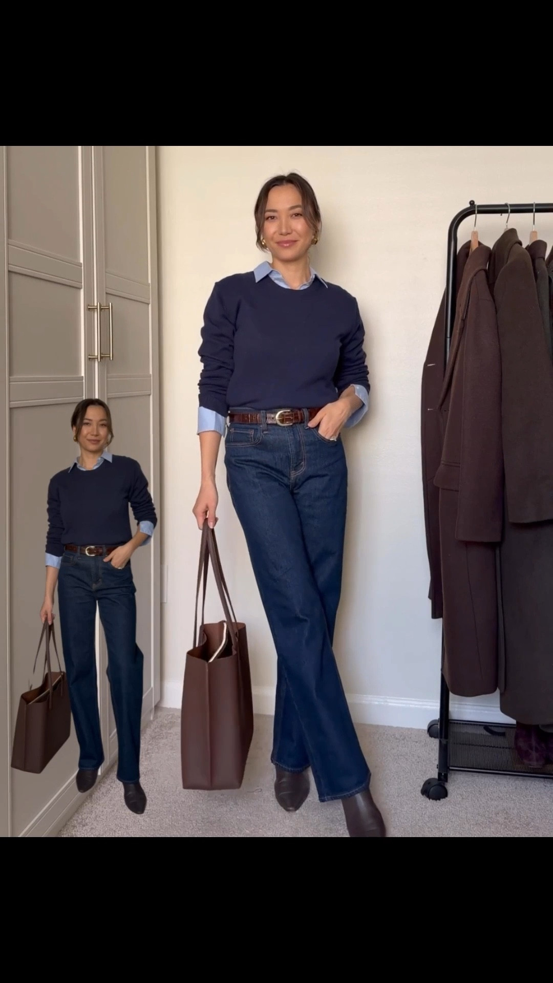 Classic work outfit 

Navy sweater 
Everlane Light blue button up shirt 
Jcrew belt 
Abercrombie relaxed jeans — size 25 regular, BOGO 50% off 
Jcrew booties 
Quince leather tote 



#LTKSaleAlert #LTKWorkwear