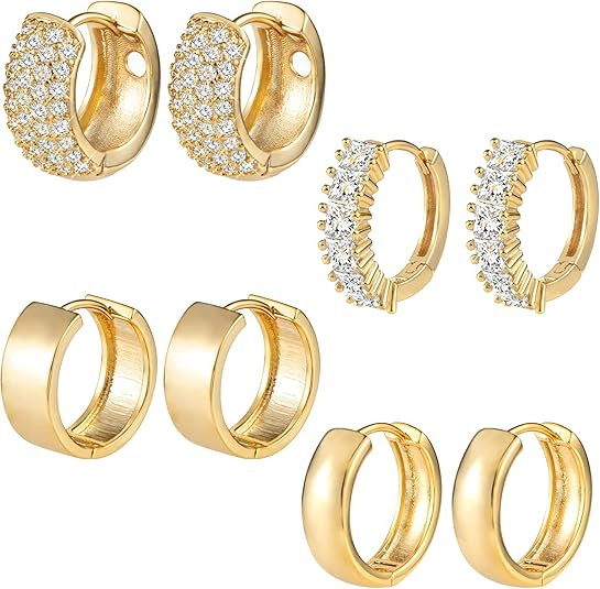 3 Pairs Small Huggie Hoop Earrings Set 14K Gold Hypoallergenic Lightweight Huggie Hoops Earrings ... | Amazon (US)