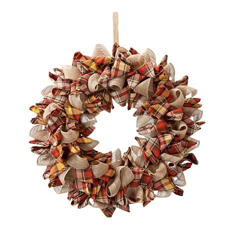 Glitzhome 18.5in.D Fall Fabric Plaid Wreath - 20648857 | HSN | HSN