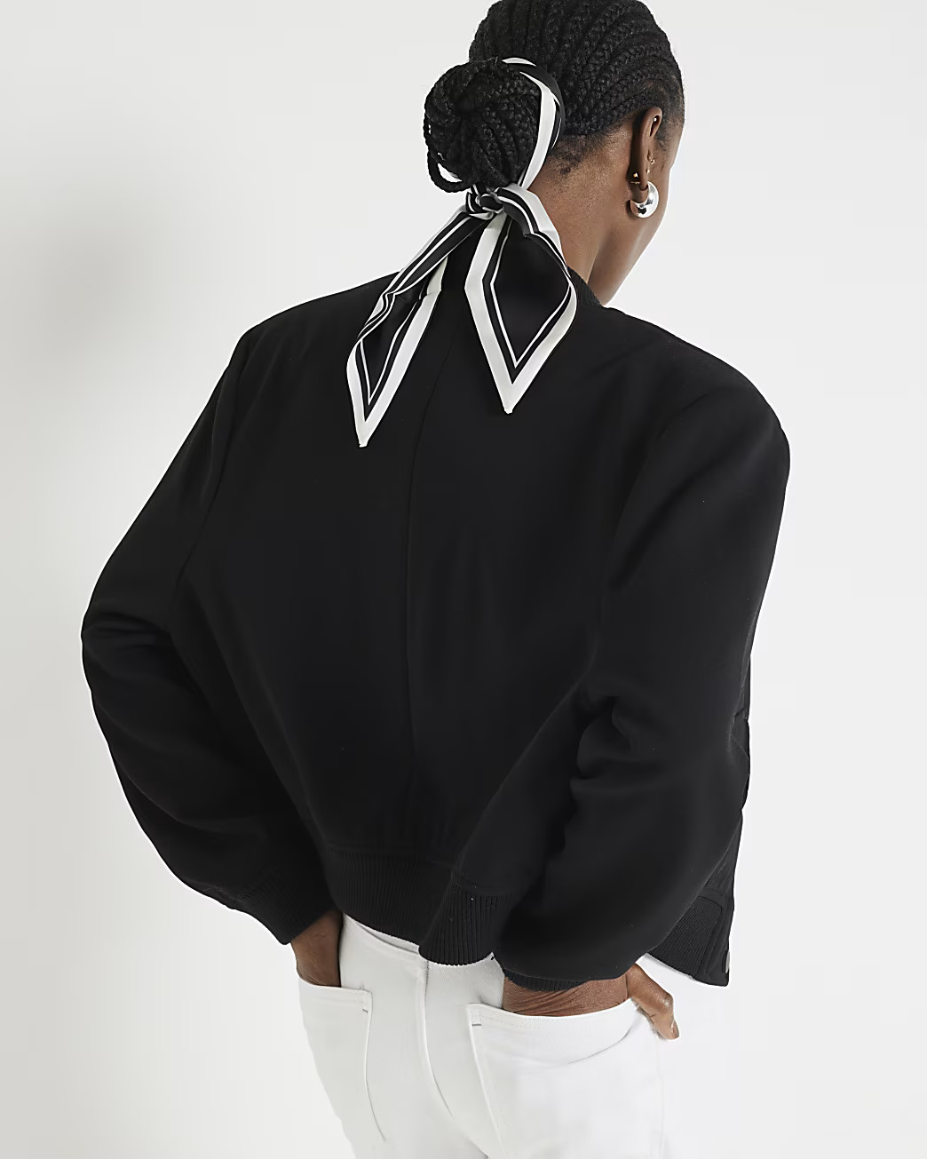 Black tailored crop bomber jacket | River Island (UK & IE)
