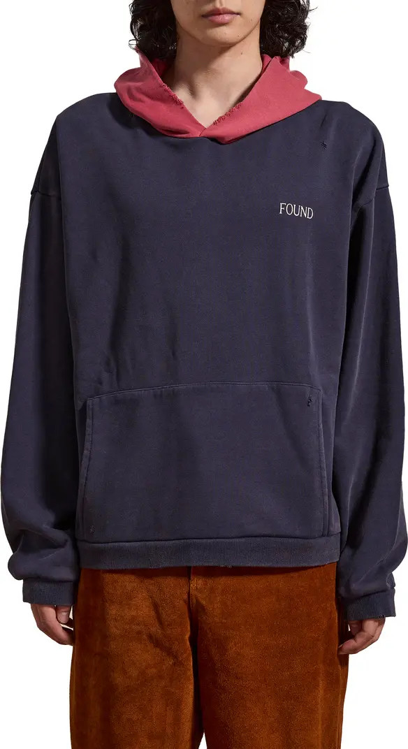 FOUND Distressed Logo Print Cotton Hoodie | Nordstrom | Nordstrom