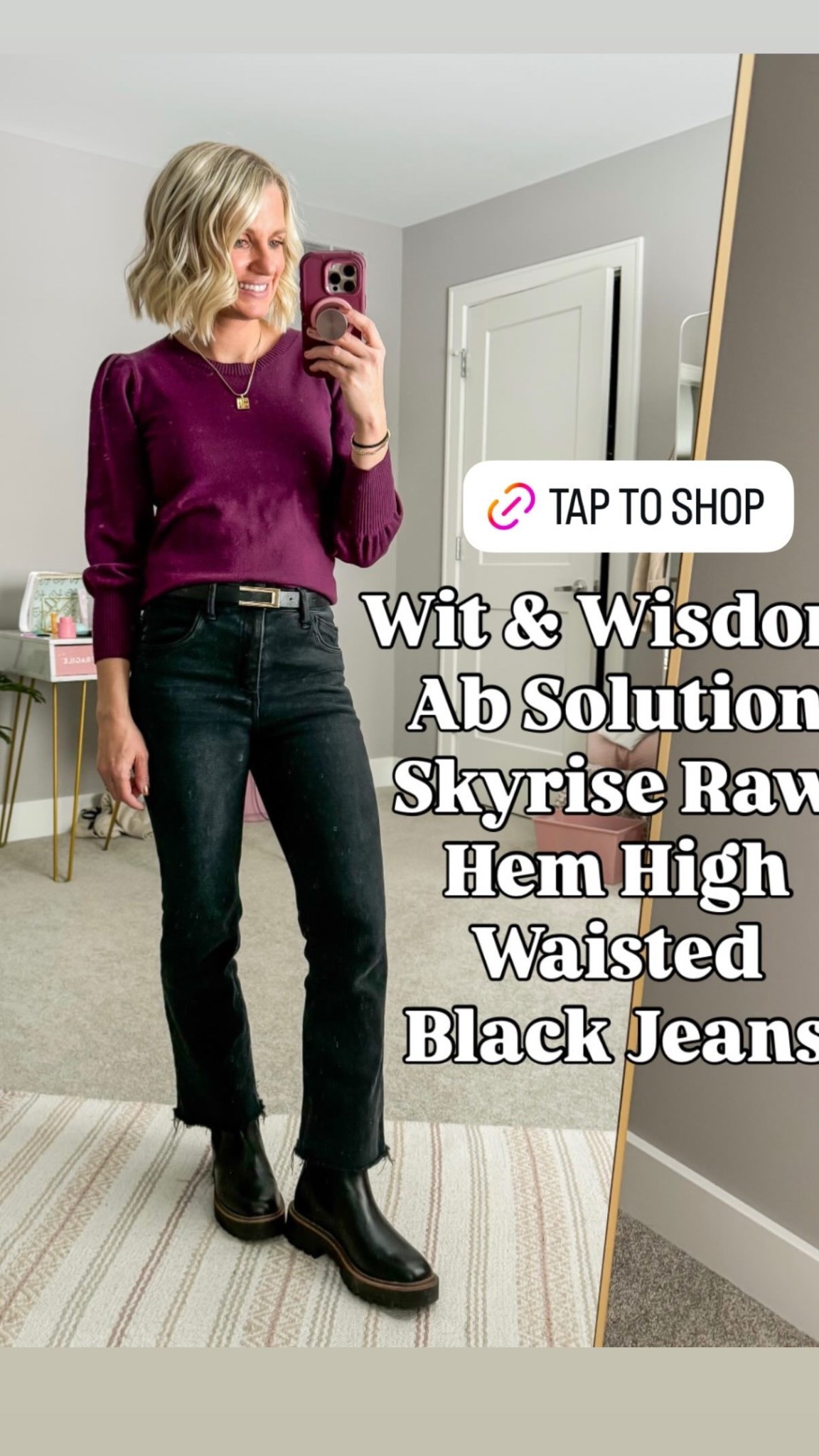 My favorite black jeans! I wear them all the time and they are super comfortable! 
Sweater- xxsmall
Jeans- 0/ regular length, I cut the hem

#LTKOver40 #LTKSeasonal #LTKPetite