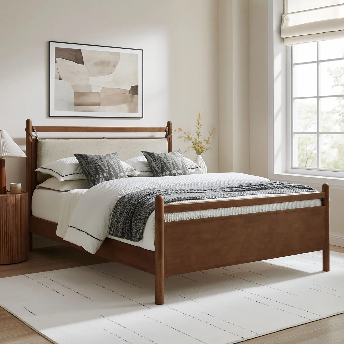 Leni Queen Size Wood Platform Bed Frame In Walnut Heathered Ivory | Wayfair North America