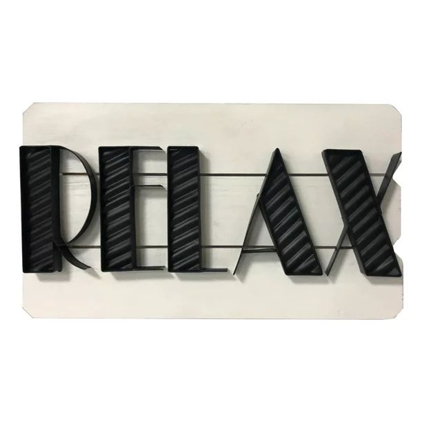 Better Homes & Gardens White and Black Relax Wood and Steel Hanging Wall Art, 15.75" x 9" | Walmart (US)
