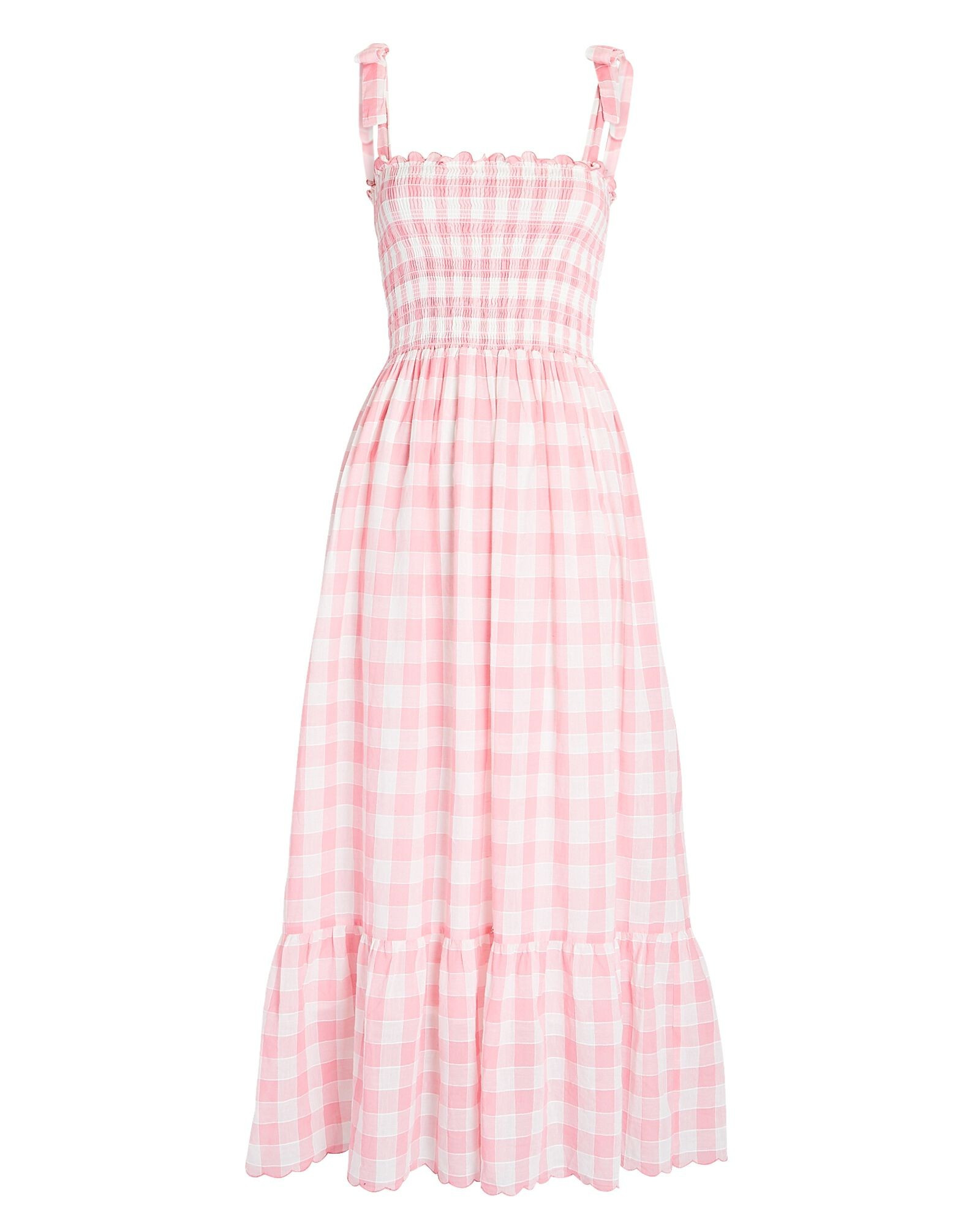 The Lagoon Tie-Shoulder Gingham Midi Dress | INTERMIX