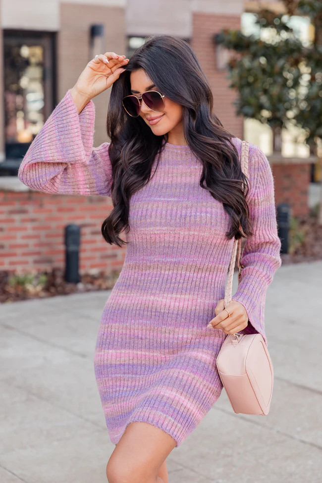 Easy Does It Pink Ombre Knit Sweater Bell Sleeve Mini Dress FINAL SALE | Pink Lily