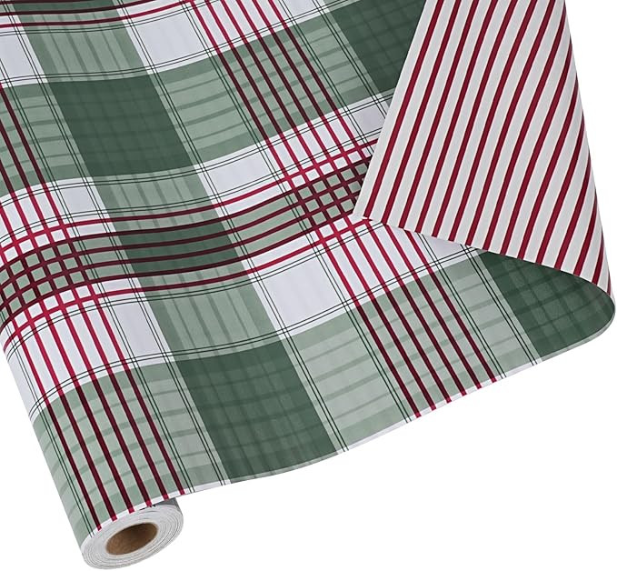 BIOBROWN Reversible Geometric Plaid Wrapping Paper, 17 Inch x 33 Feet (47 sq.ft) Green Plaid Tart... | Amazon (US)