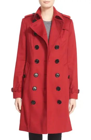 Women's Burberry London 'Sandringham' Long Slim Cashmere Trench Coat, Size 4 US / 38 IT - Red | Nordstrom