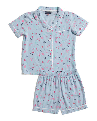 2pc Toddler And Little Girls Floral Woven Pajama Set | TJ Maxx