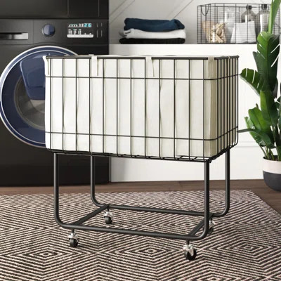 Elsmere Metal Deep Set Wire Basket Storage Cart with Wheels and Fabric Lining | Wayfair North America