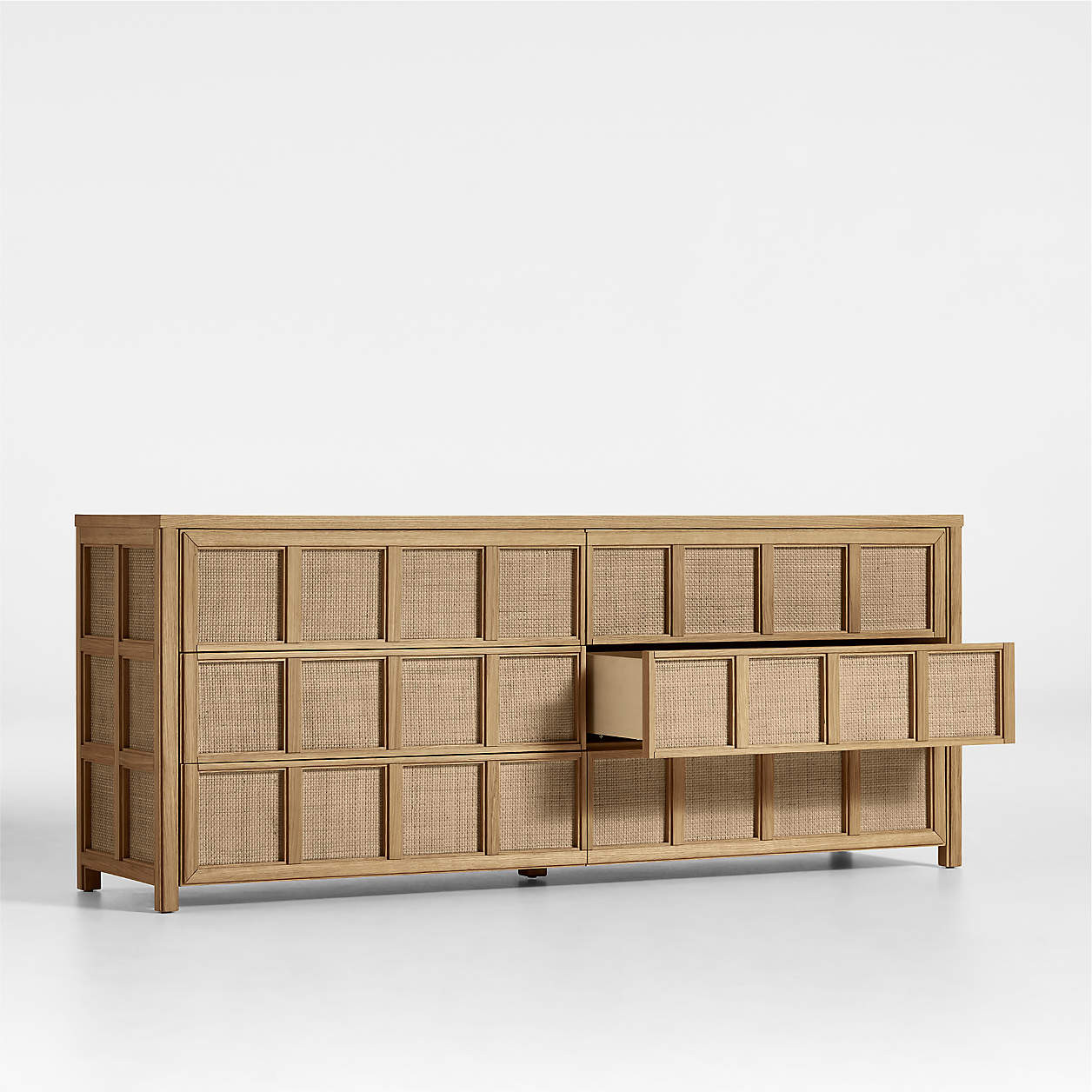 Campagna 71" Rattan and Natural Oak Wood 6-Drawer Dresser + Reviews | Crate & Barrel | Crate & Barrel