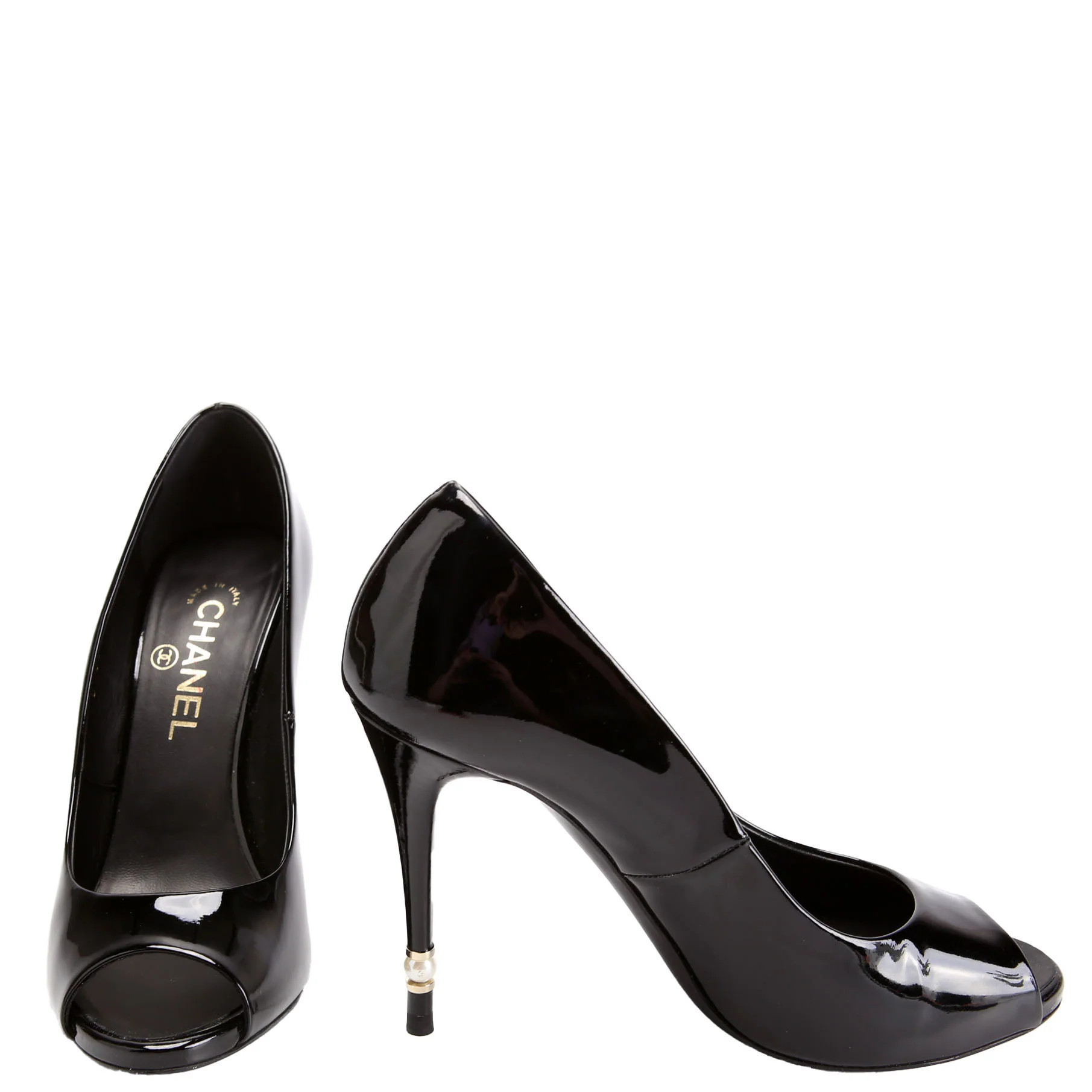 Peep Toe Patent Pearl Pumps Size 39 Black | Keeks Designer Handbags