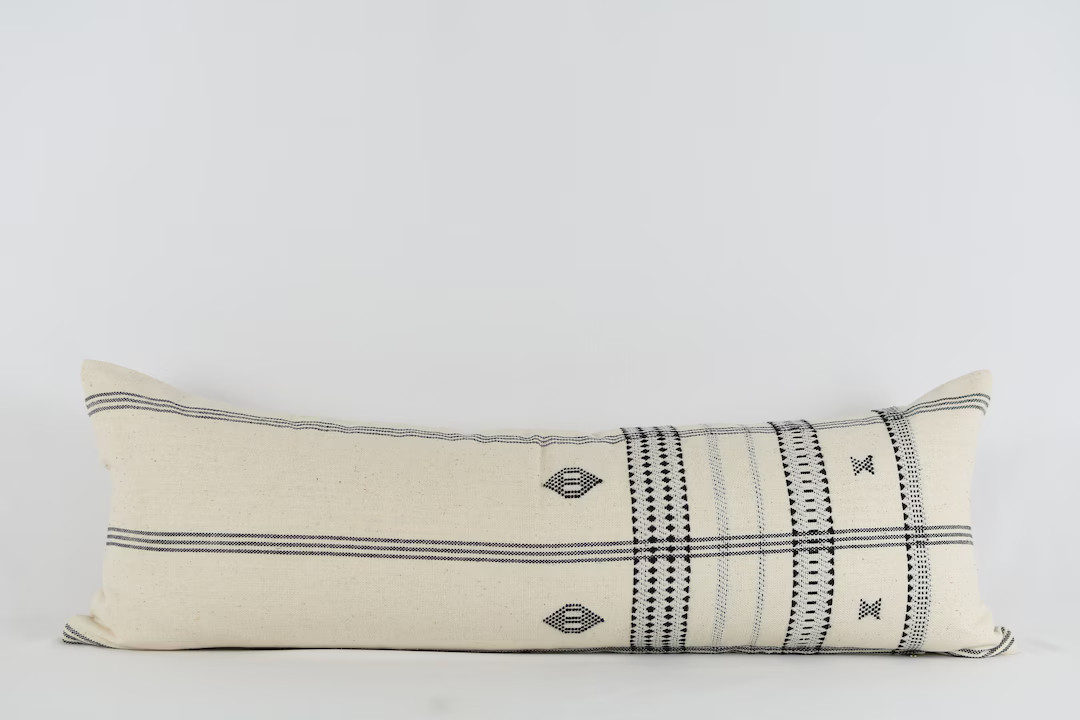 Heena Long Lumbar Cream Indian Cotton Long Lumbar Pillow Cover - Etsy | Etsy (US)