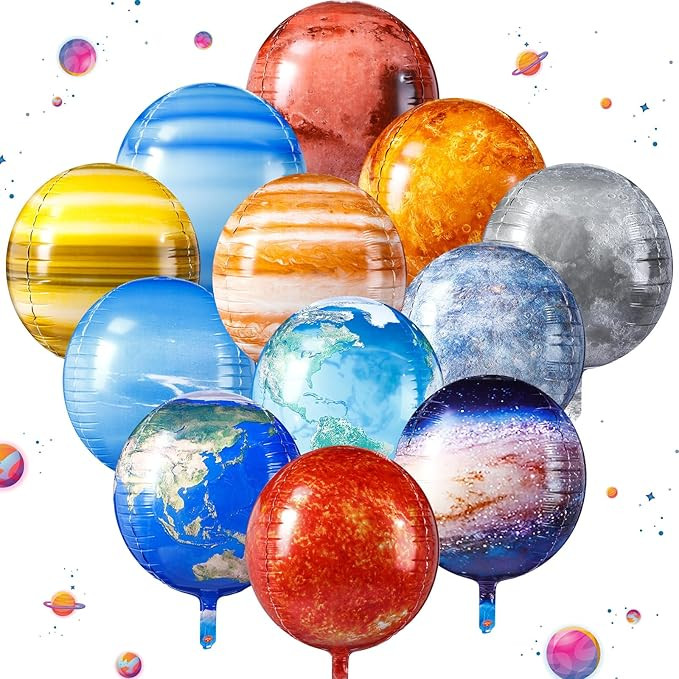 Poen 12 Pcs Space Balloons 22 Inch Large 4D Galaxy Planet Balloons World Map Globe Inflatable Ear... | Amazon (US)