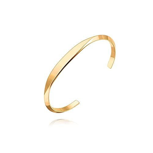 PEARLADA 18k Gold Open Bangle Bracelet, Polished Plain Flat Cuff Bracelet, Chunky Layered Bracelets for Women Adjustable | Amazon (US)